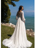 Ivory Lace Chiffon Button Back Boho Wedding Dress